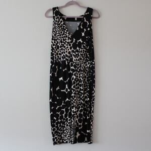 L.K. Bennett Sleeveless Slinky Stretch knee length Dress 8 Black Cream Polka Dot